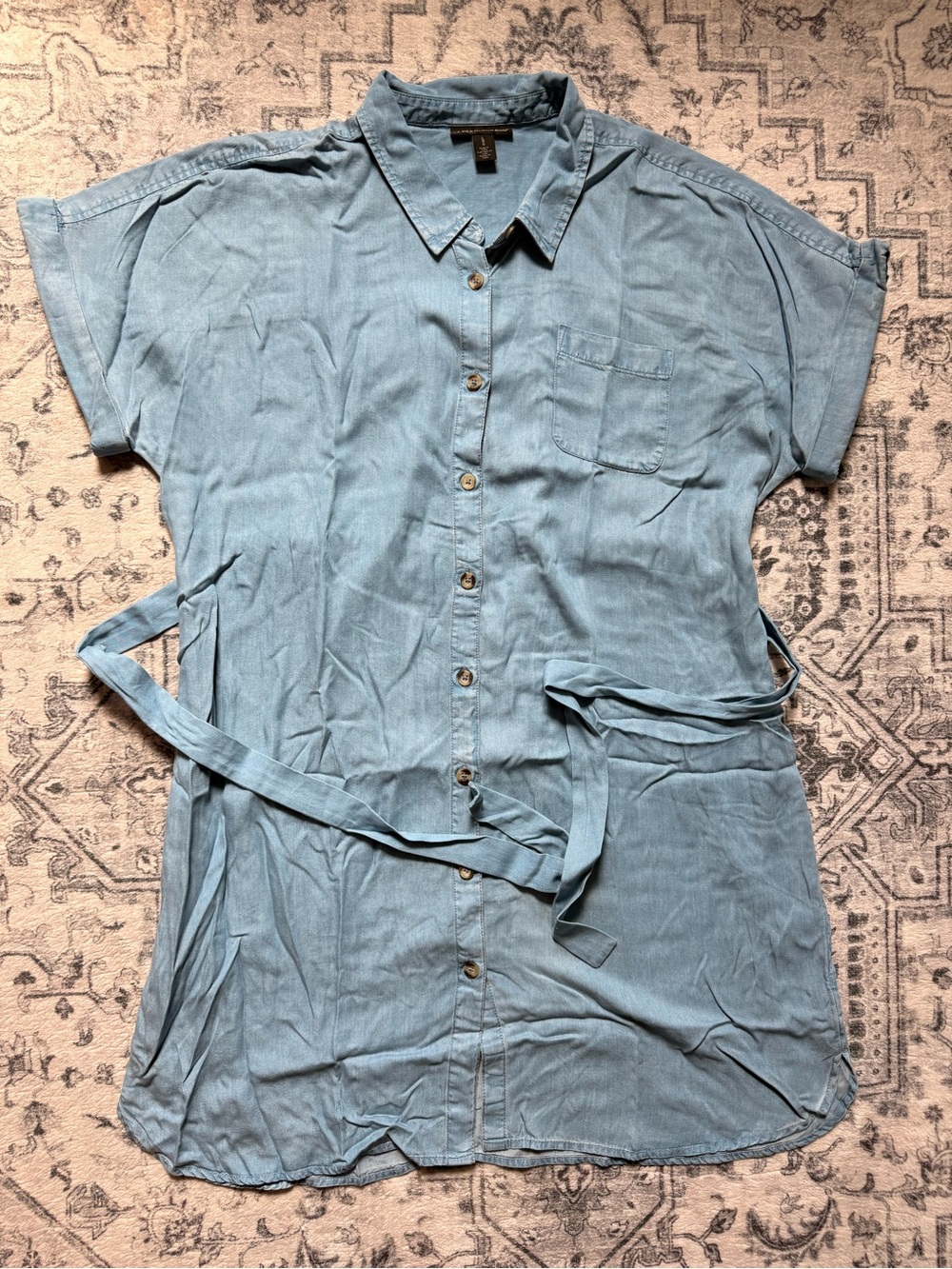 A Pea in the Pod Light Blue Button-Front Midi Shirt Dress